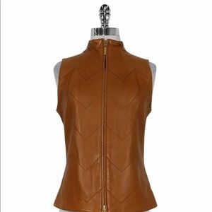 TORY BURCH Leather Zig Zag Stitch vest